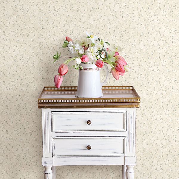 Eleanor Light Grey Folk Botanical Trail Wallpaper  | Brewster Wallcovering - The WorkRm