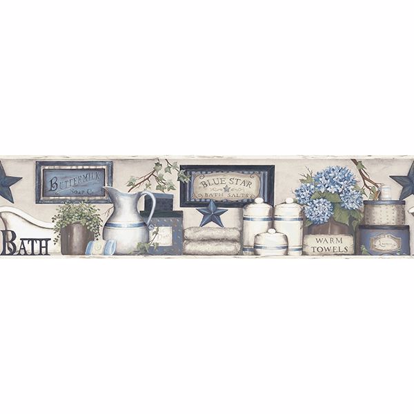 Picture of Country Bath Blue Rustic Border