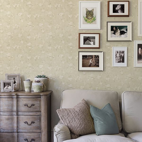 Braham Taupe Floral Trail Wallpaper  | Brewster Wallcovering