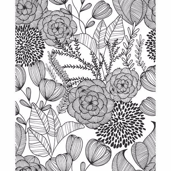Black Secret Garden Peel and Stick Wallpaper - York Wallcoverings - NUS3501 - York Wallcoverings Wallpaper