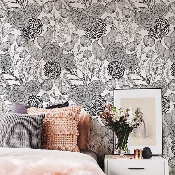 Black Secret Garden Peel and Stick Wallpaper - York Wallcoverings - NUS3501 - York Wallcoverings Wallpaper