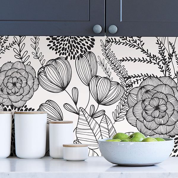 Black Secret Garden Peel and Stick Wallpaper - York Wallcoverings - NUS3501 - York Wallcoverings Wallpaper