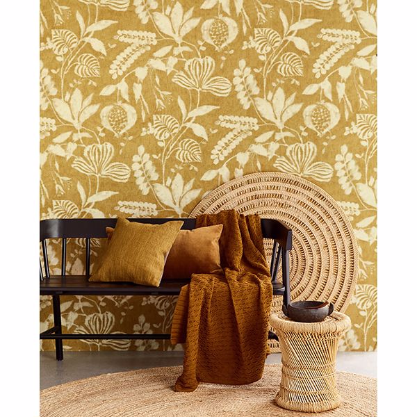 Arvada Mustard Botanical Wallpaper - Brewster Wallcovering