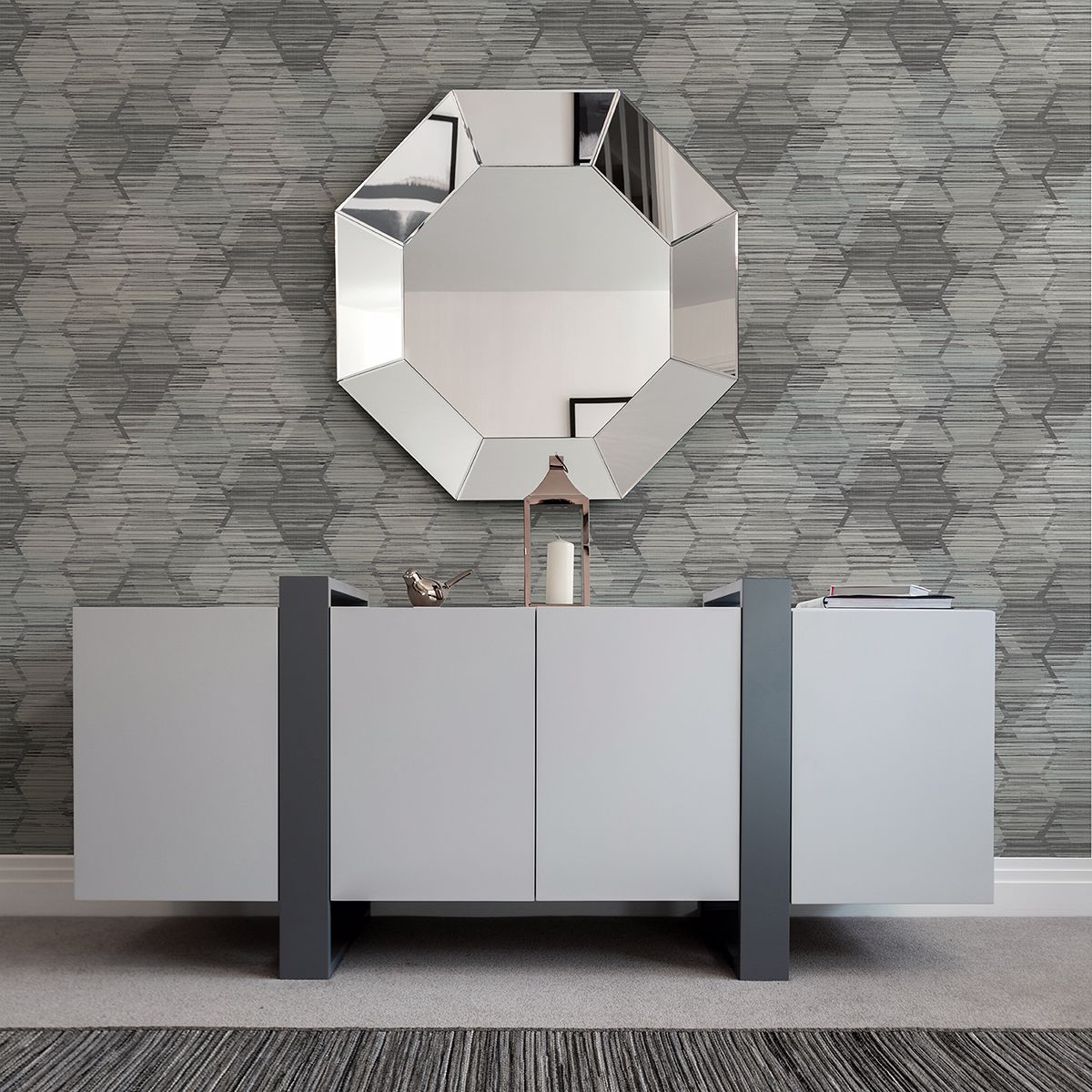 Jabari Charcoal Geometric Faux Grasscloth Wallpaper - Brewster Wallcovering