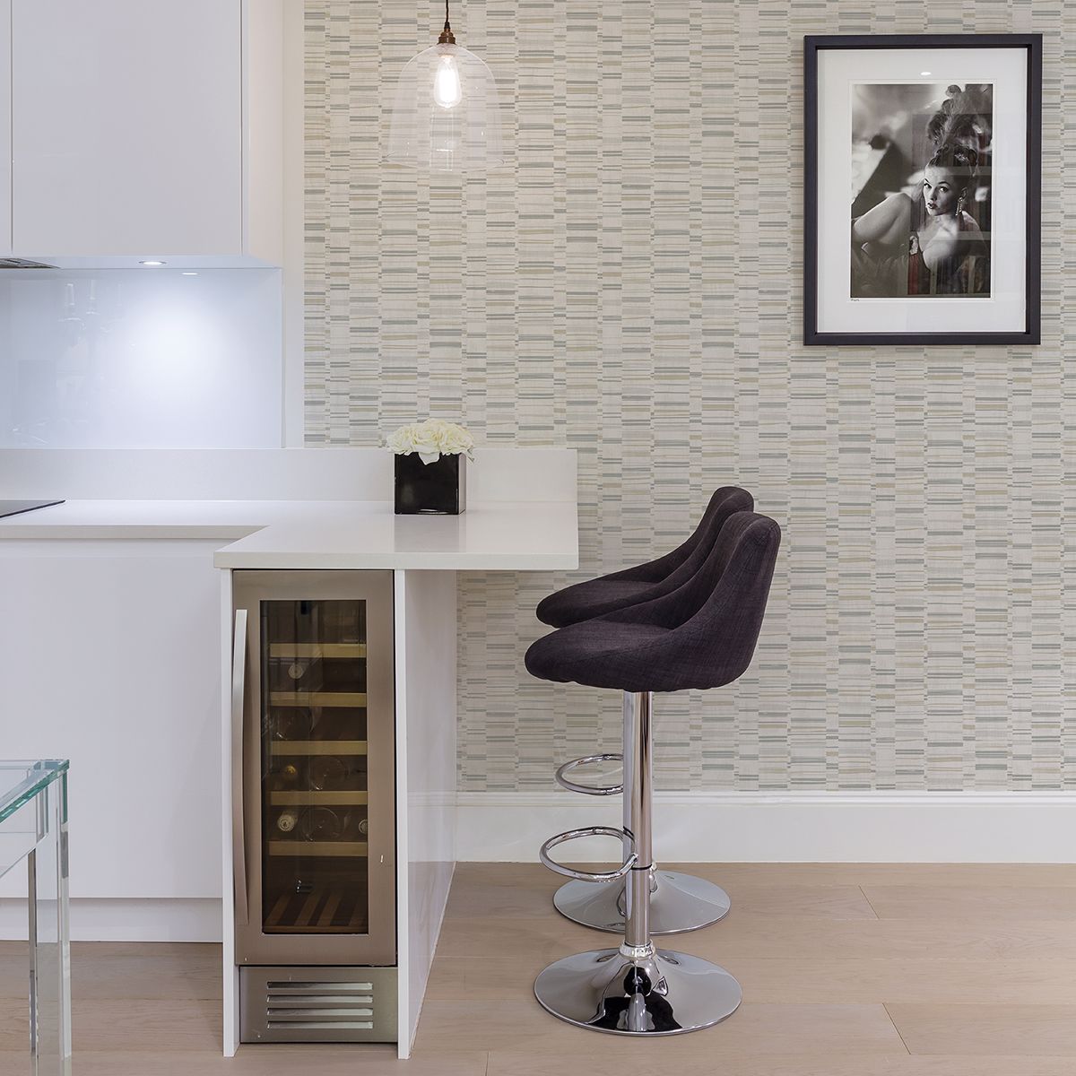 Fresnaye Grey Linen Stripe Wallpaper - Brewster Wallcovering