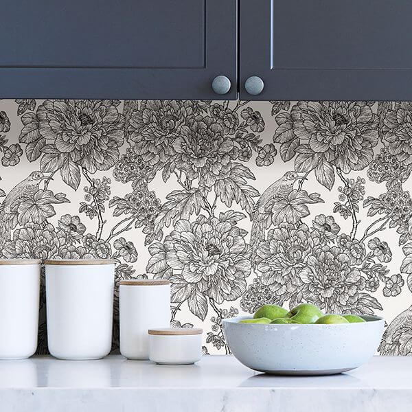 Black White Sudbury Peel and Stick Wallpaper - York Wallcoverings - NUS3544 - York Wallcoverings Wallpaper