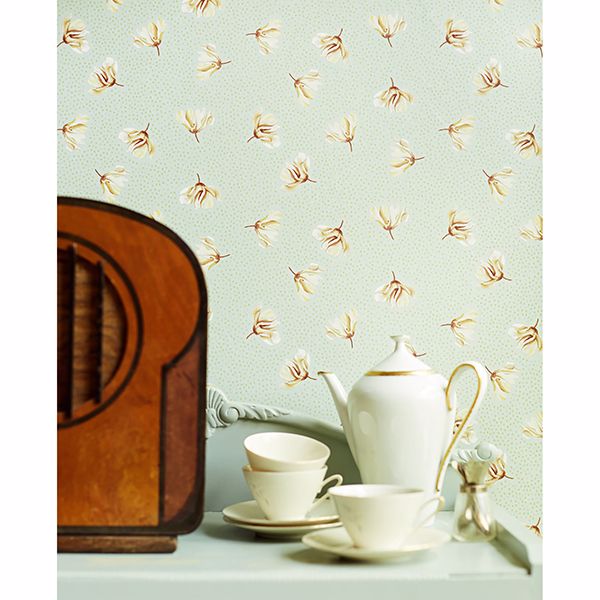 Mullein Green Floral Wallpaper - Brewster Wallcovering