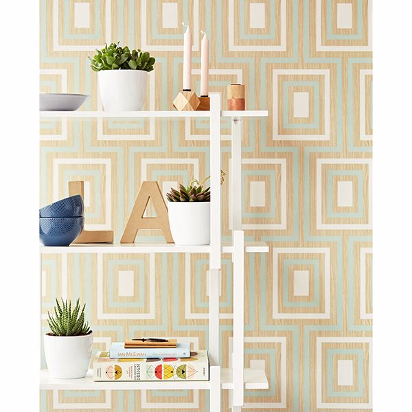 Loke Light Green Wood Geometric Wallpaper - Brewster Wallcovering