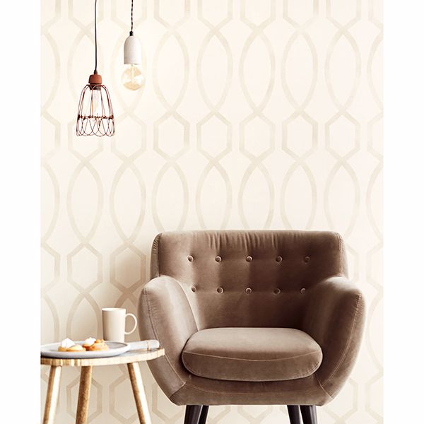 Stina Bone Trellis Wallpaper - Brewster Wallcovering