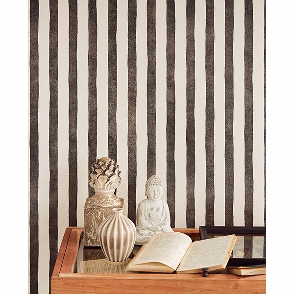 Ronja Charcoal Stripe Wallpaper - Brewster Wallcovering