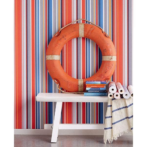 Svea Red Stripe Wallpaper - Brewster Wallcovering