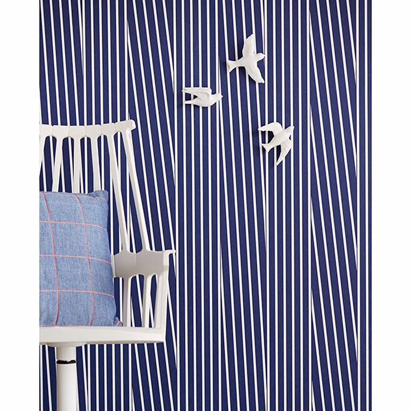 Maryam Navy Modern Stripe Wallpaper - Brewster Wallcovering