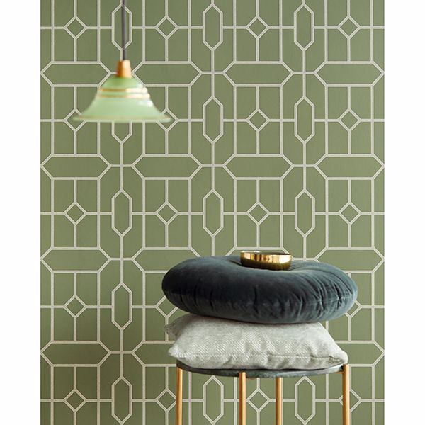 Johan Green Trellis Wallpaper - Brewster Wallcovering