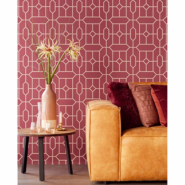 Johan Maroon Trellis Wallpaper - Brewster Wallcovering