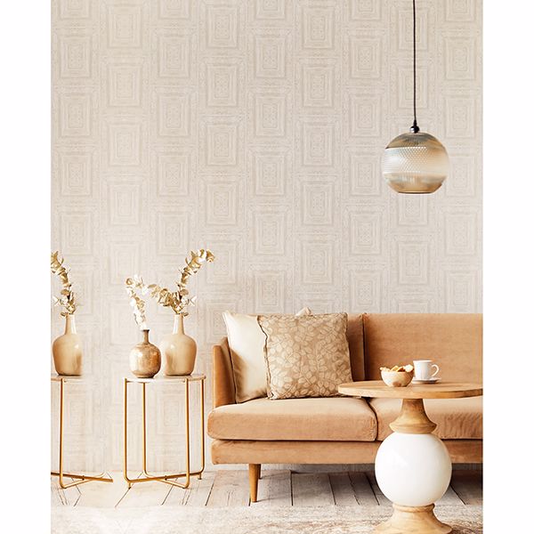 Olsson Off-White Wood Panel Wallpaper - Brewster Wallcovering