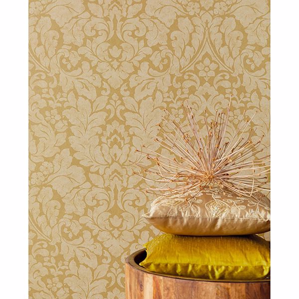 Arvid Beige Damask Wallpaper - Brewster Wallcovering