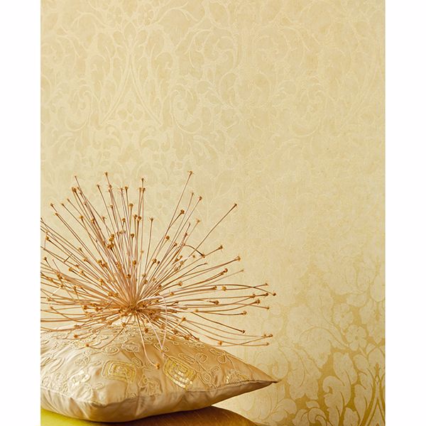 Arvid Beige Damask Wallpaper - Brewster Wallcovering