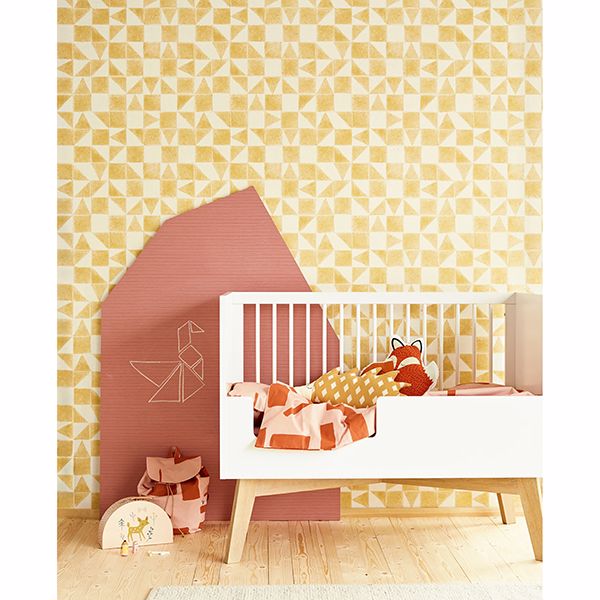 Robyn Wheat Geometric Wallpaper - Brewster Wallcovering