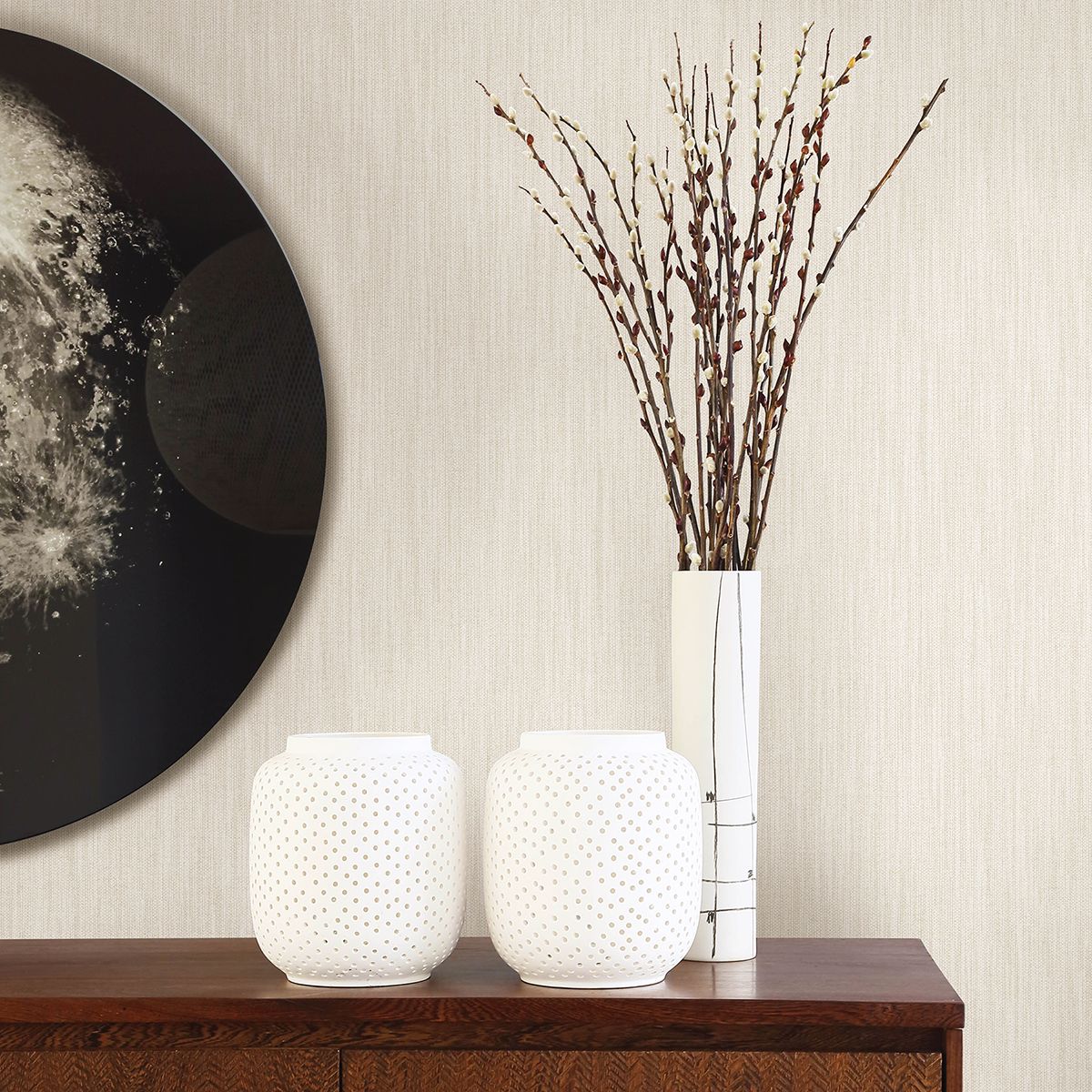 Chenille Off-White Faux Linen Wallpaper  | Brewster Wallcovering