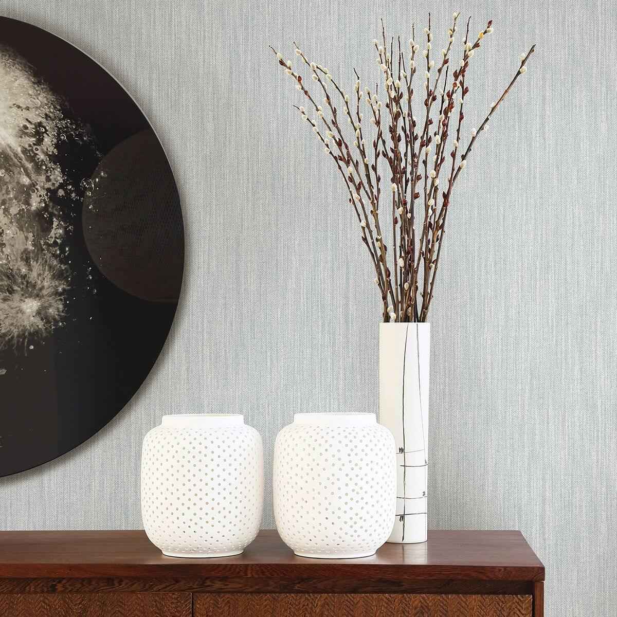 Chenille Light Blue Faux Linen Wallpaper - York Wallcoverings - 2903-25287 - York Wallcoverings Wallpaper