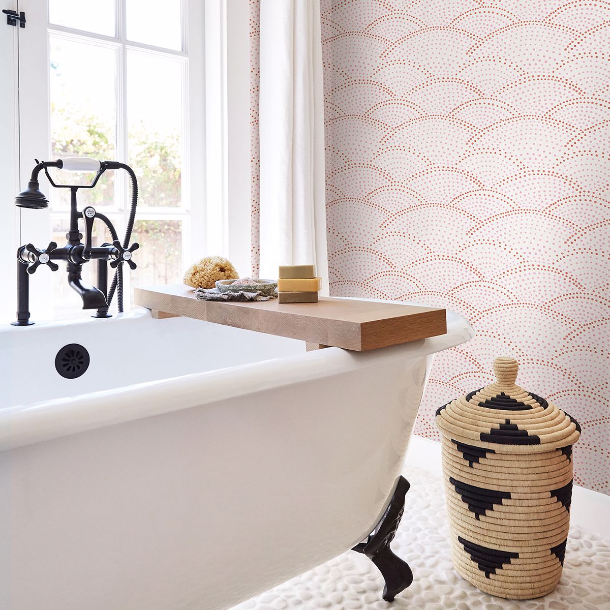 Bennett Pink Dotted Scallop Wallpaper  | Brewster Wallcovering - The WorkRm