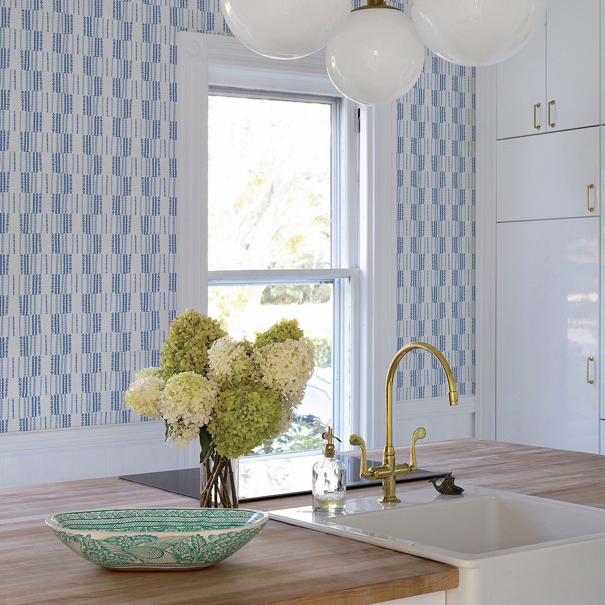 Burgen Blue Geometric Linen Wallpaper - Brewster Wallcovering