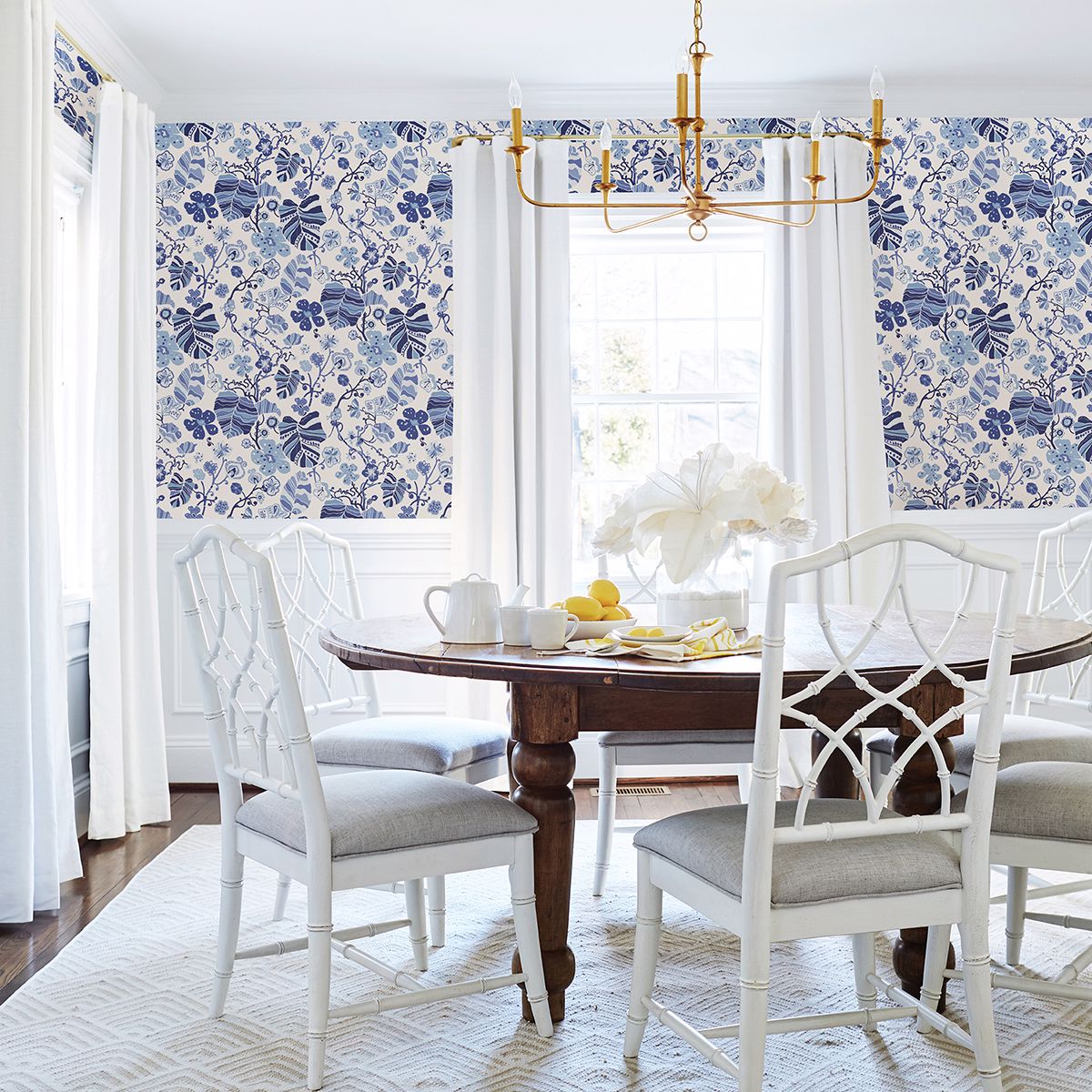 Gwyneth Indigo Floral Wallpaper - Brewster Wallcovering