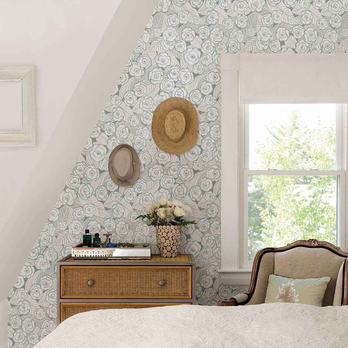 Emery Light Blue Floral Wallpaper - York Wallcoverings - 2903-25836 - York Wallcoverings Wallpaper