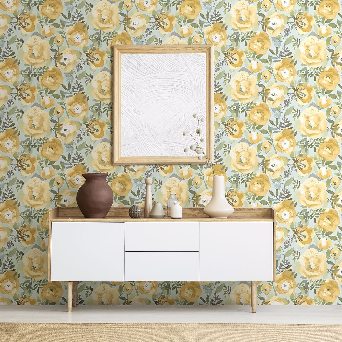 Orla Yellow Floral Wallpaper  | Brewster Wallcovering