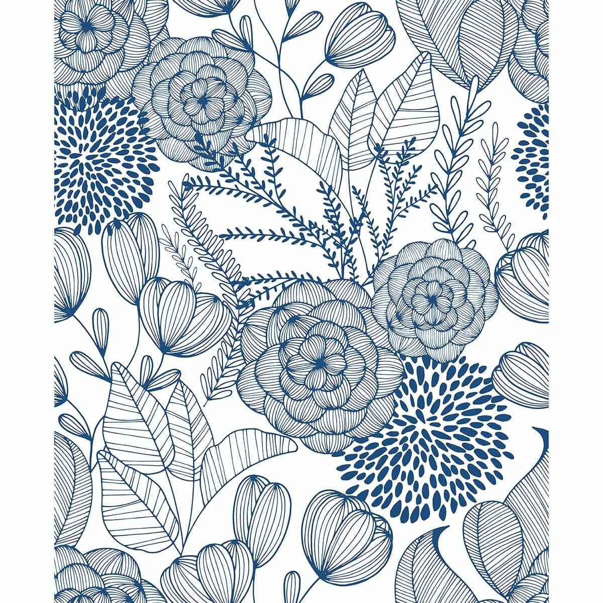 Alannah Navy Botanical Wallpaper - York Wallcoverings - 2903-25857 - York Wallcoverings Wallpaper