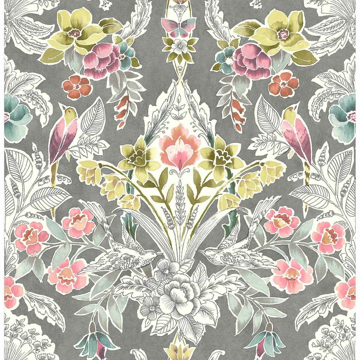 Vera Multicolor Floral Damask Wallpaper - York Wallcoverings - 2903-25860