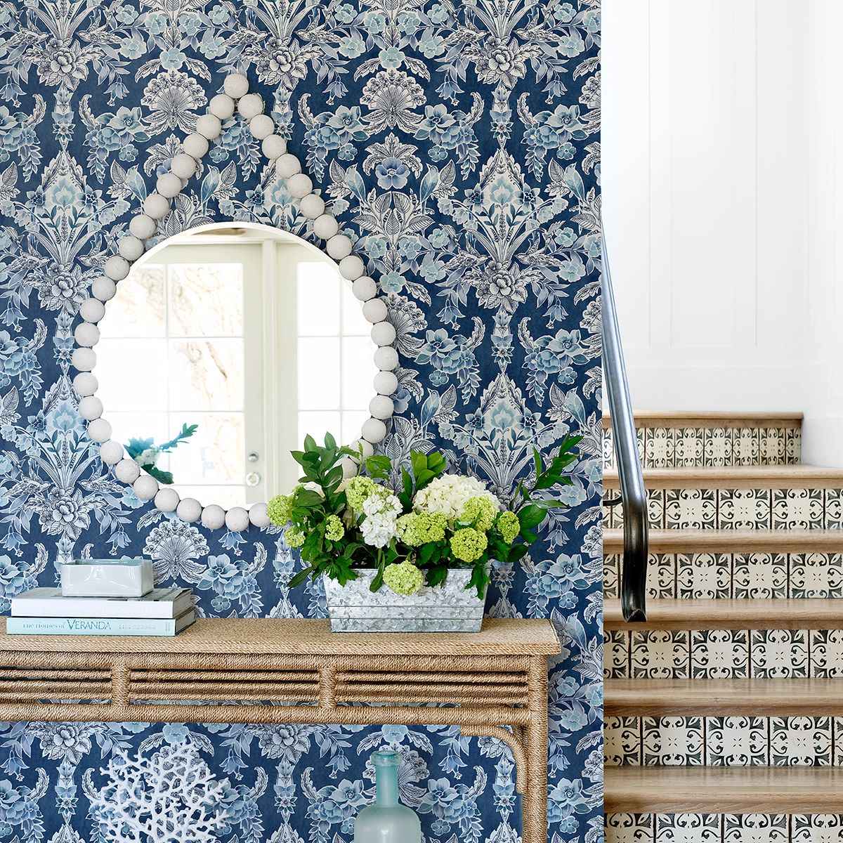 Vera Blue Floral Damask Wallpaper - York Wallcoverings - 2903-25863