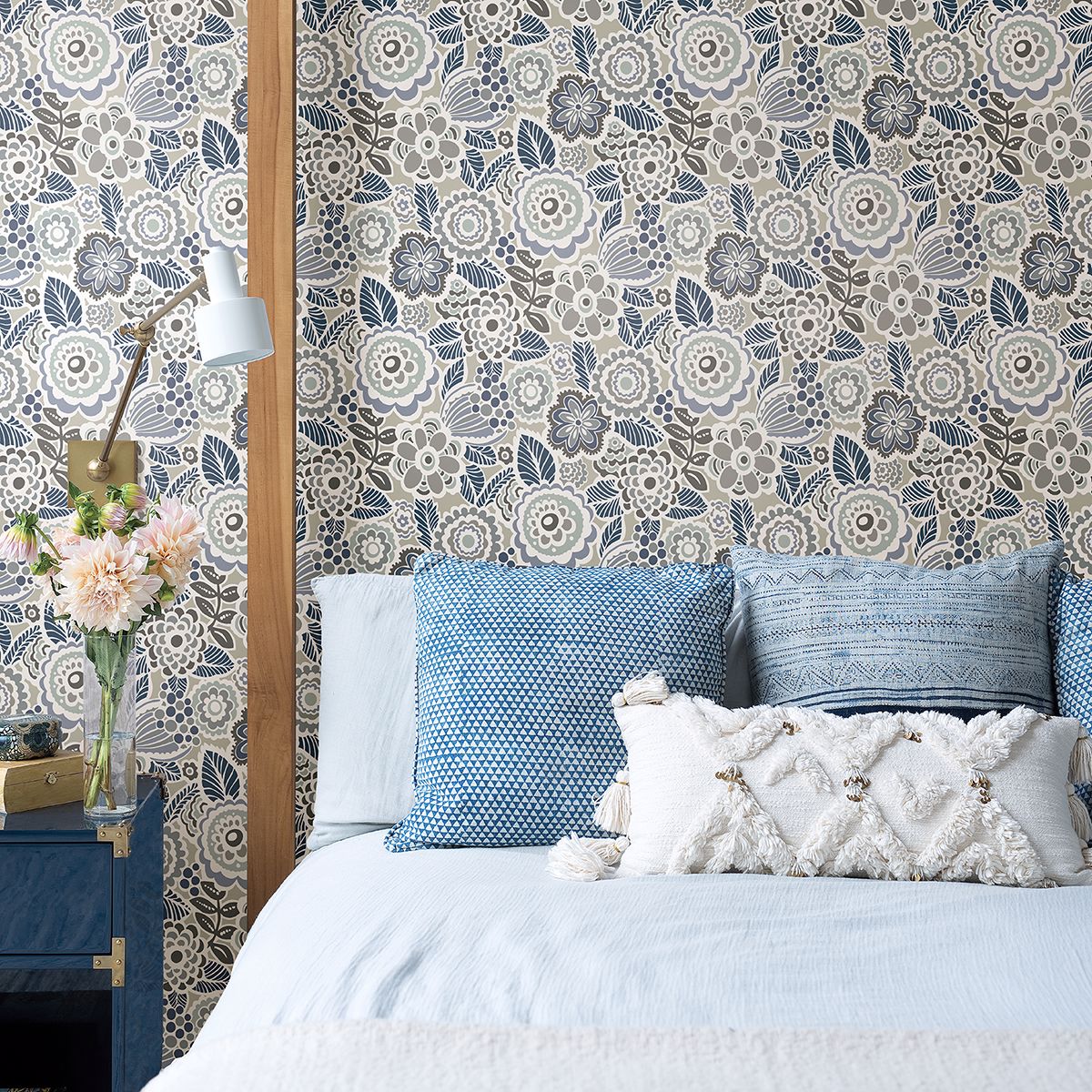 Lucy Grey Floral Wallpaper  | Brewster Wallcovering