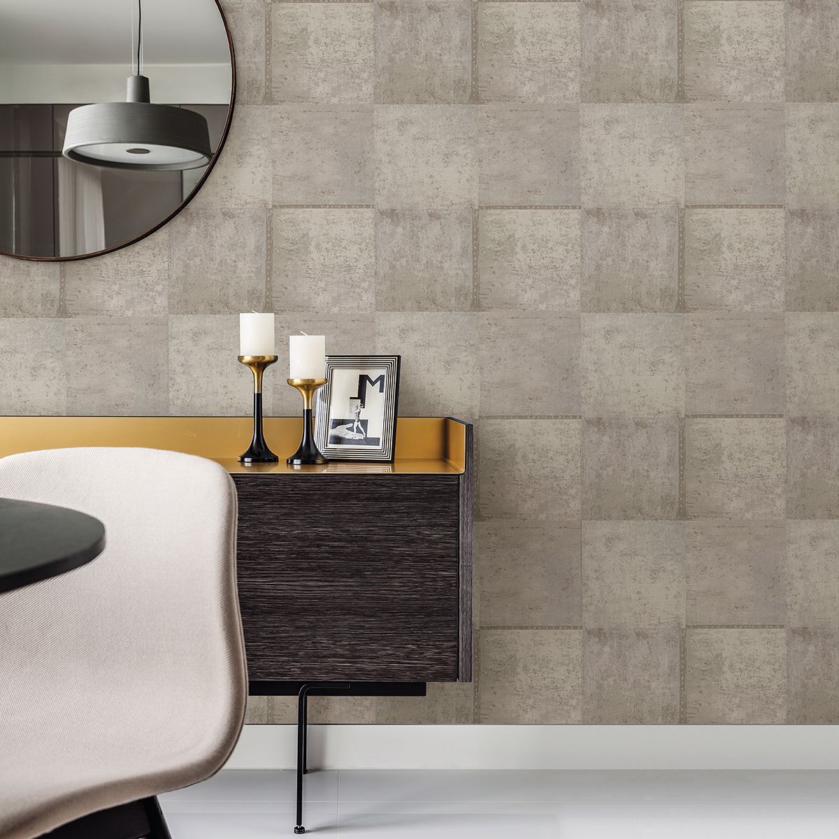 Vela Taupe Distressed Geometric Wallpaper  | Brewster Wallcovering - The WorkRm