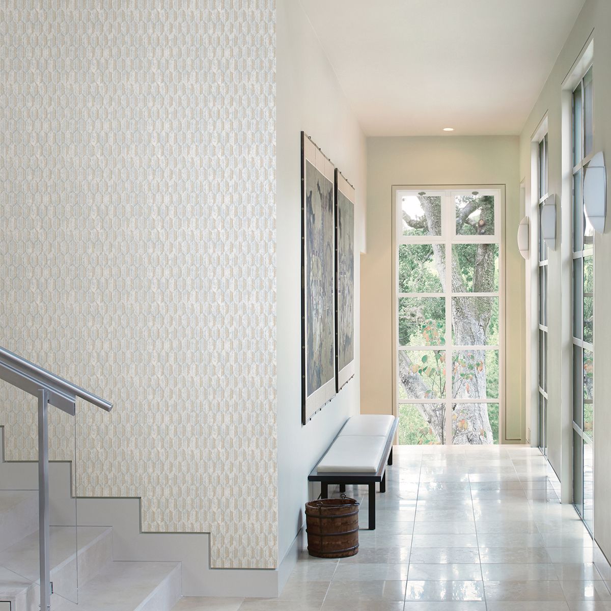 Kendall Teal Honeycomb Geometric Wallpaper - Brewster Wallcovering