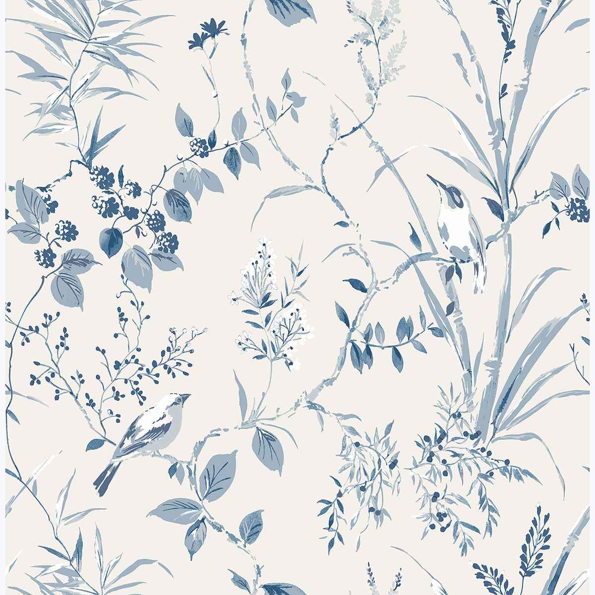 Mariko Blue Botanical Wallpaper - York Wallcoverings - UW25885