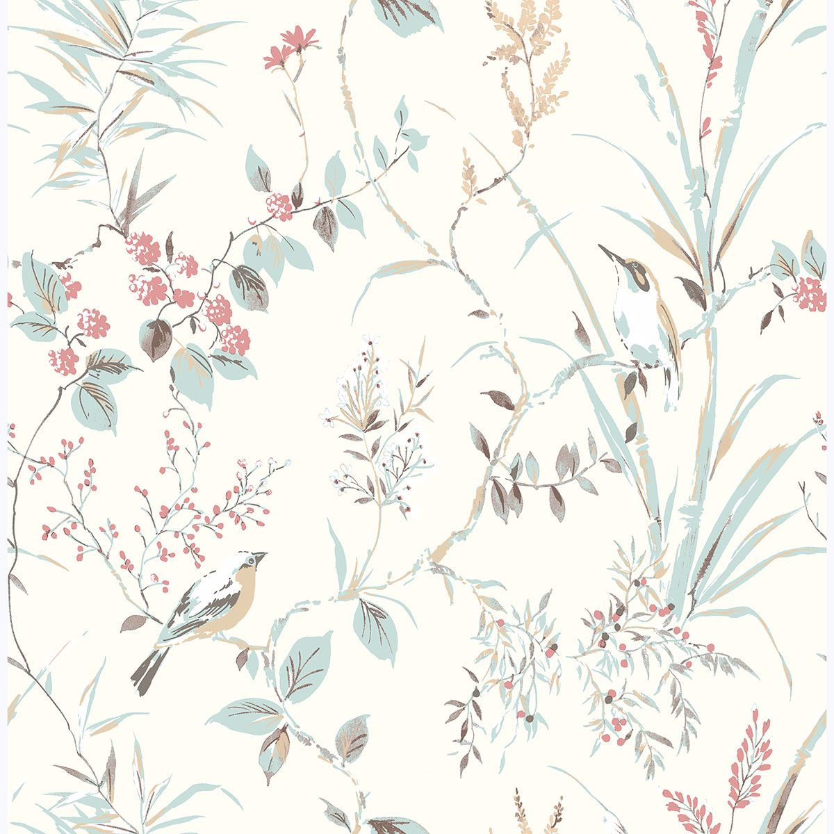 Mariko Cream Botanical Wallpaper  | Brewster Wallcovering