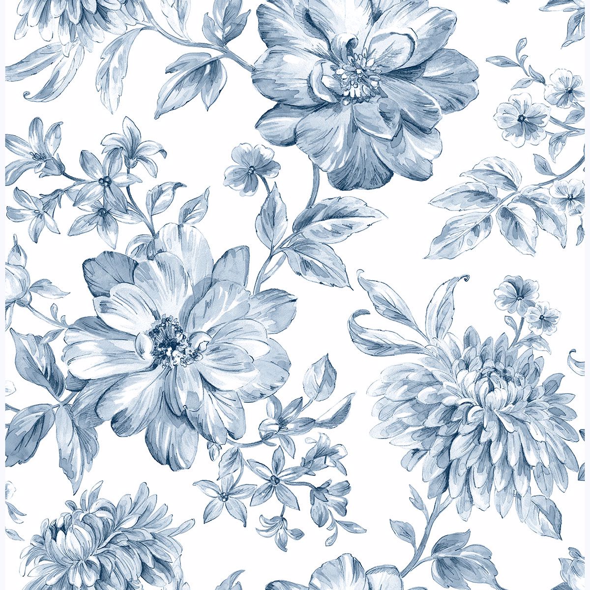 Gabriela Blue Floral Wallpaper  | Brewster Wallcovering - The WorkRm