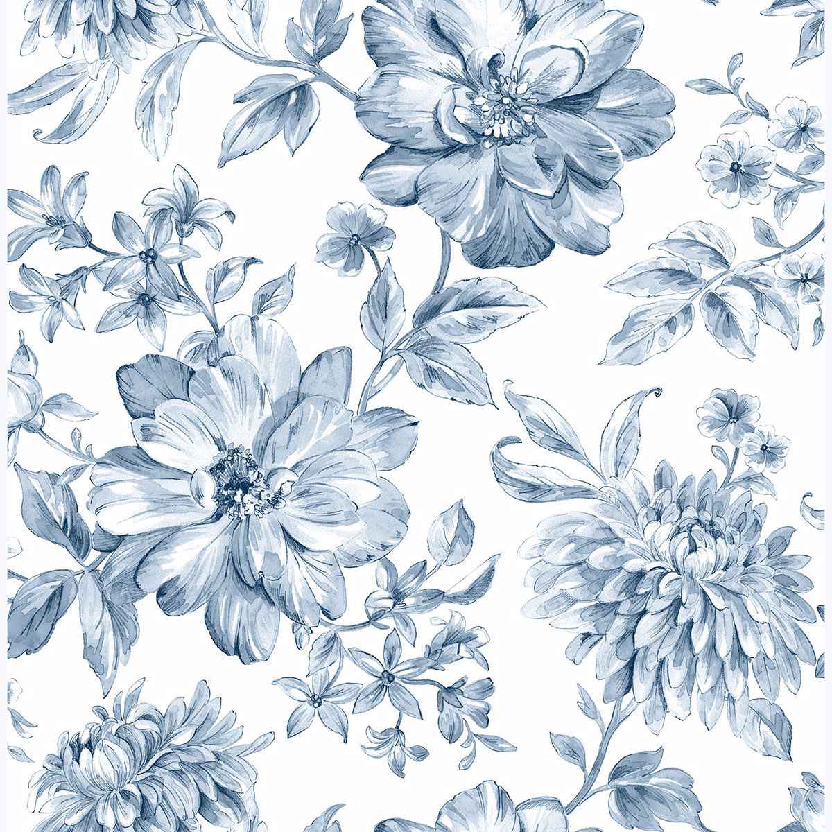 Gabriela Blue Floral Wallpaper - York Wallcoverings - UW25895 - York Wallcoverings Wallpaper