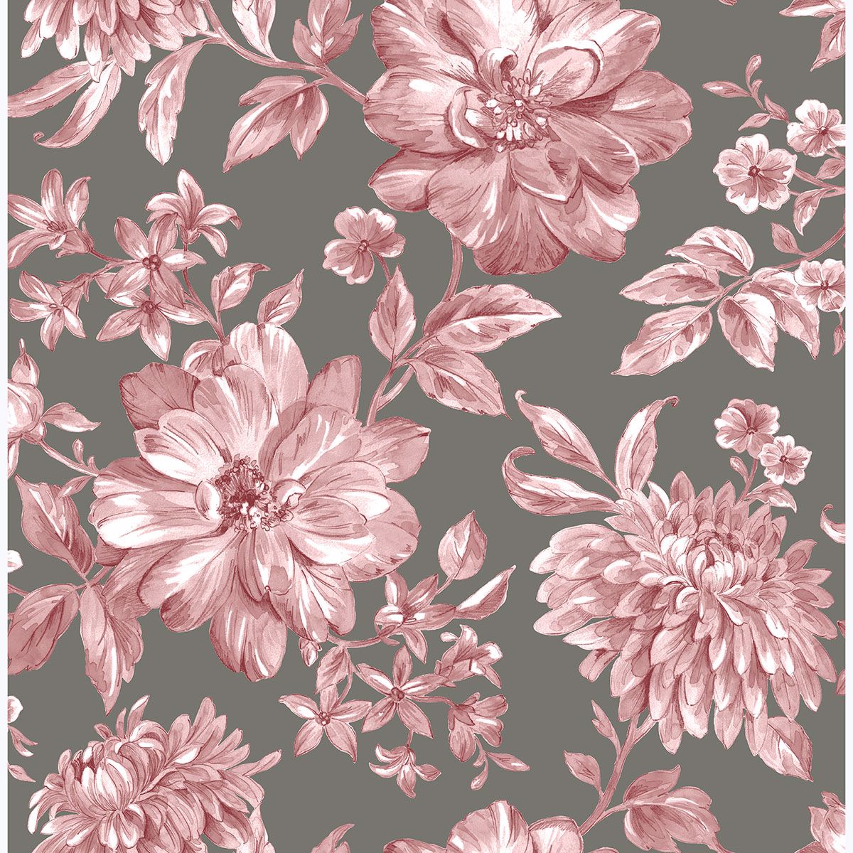 Gabriela Rasberry Floral Wallpaper - Brewster Wallcovering