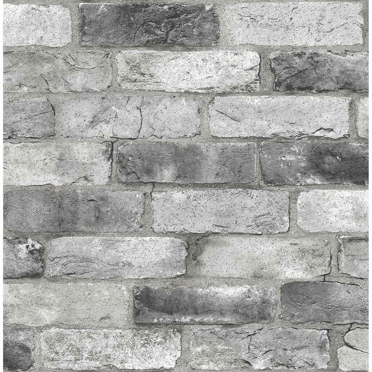 Grey London Brick Peel and Stick Wallpaper - York Wallcoverings - NUS3550