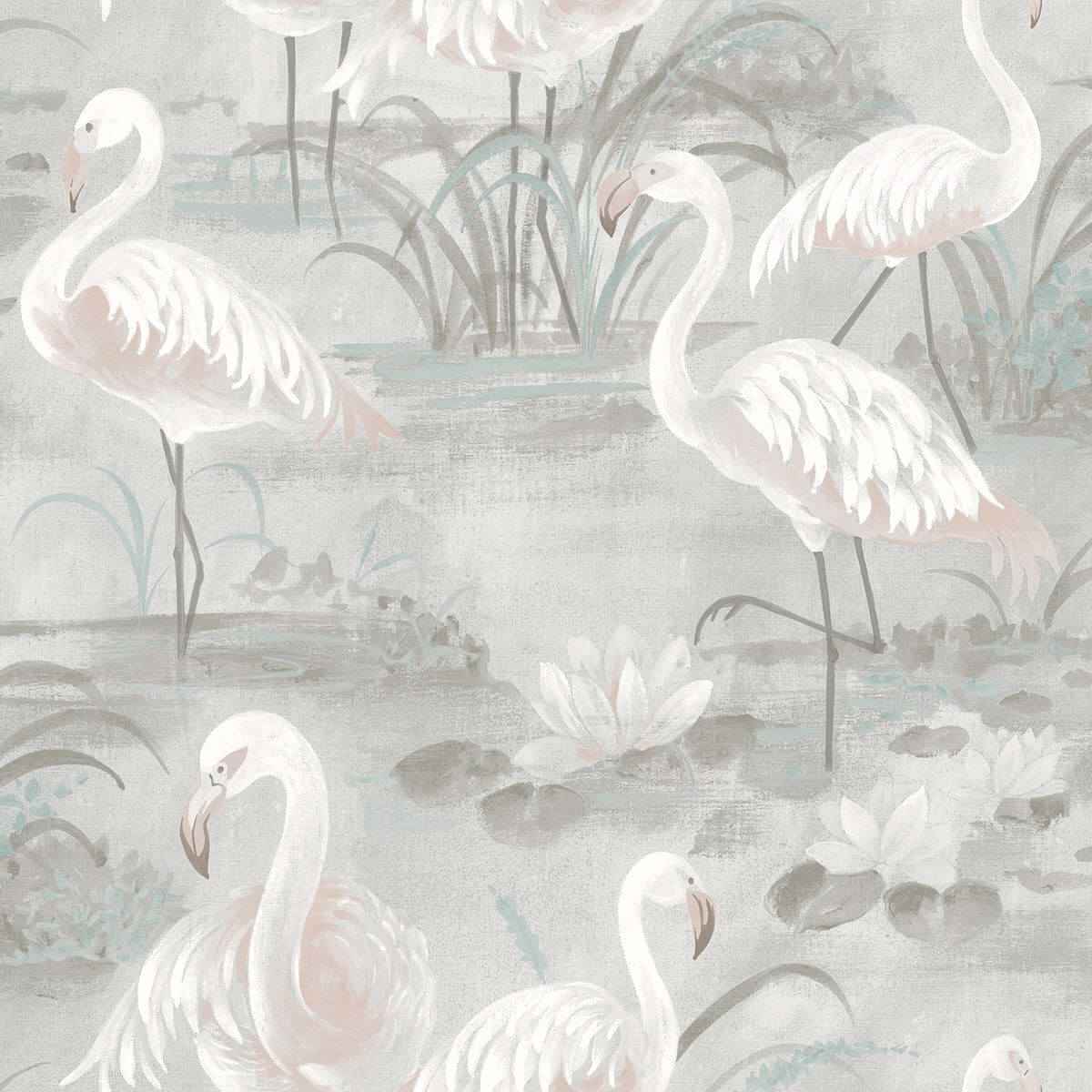 Everglades Grey Flamingos Wallpaper - York Wallcoverings - 3120-13603