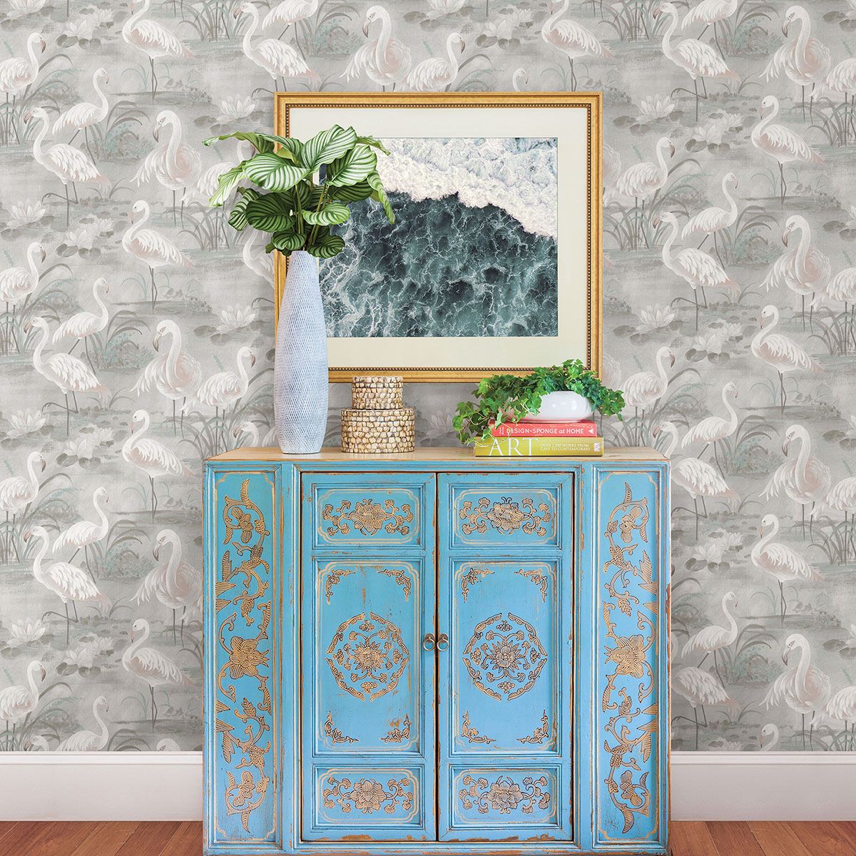 Everglades Grey Flamingos Wallpaper  | Brewster Wallcovering - The WorkRm