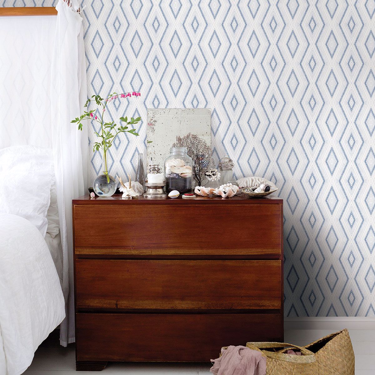 Santa Cruz Blue Geometric Wallpaper  | Brewster Wallcovering - The WorkRm