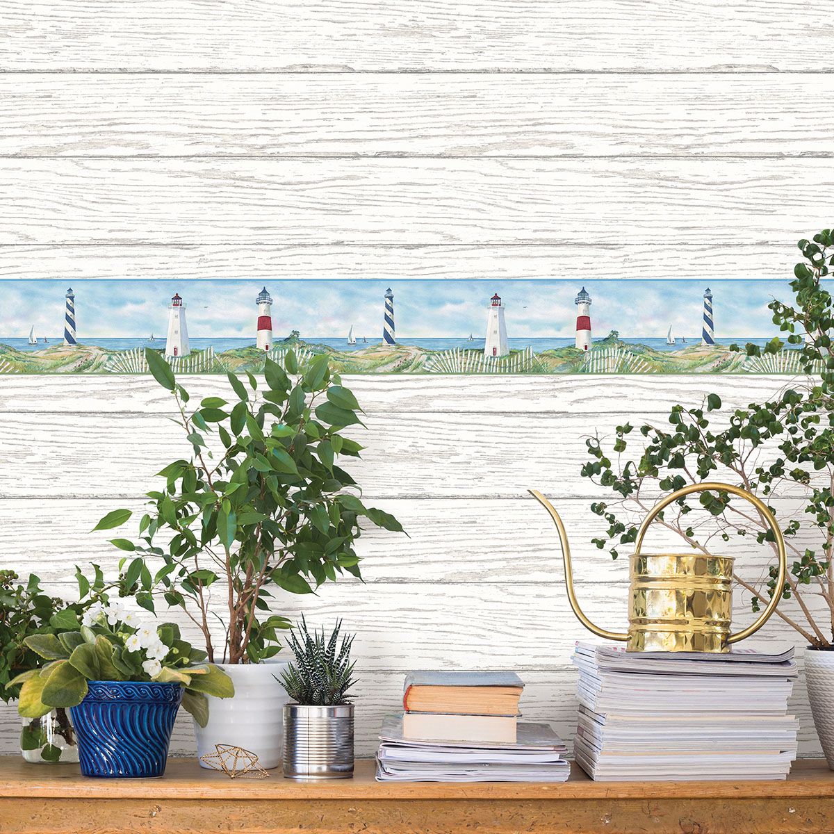 Eugene Blue Lighthouse Border  | Brewster Wallcovering - The WorkRm