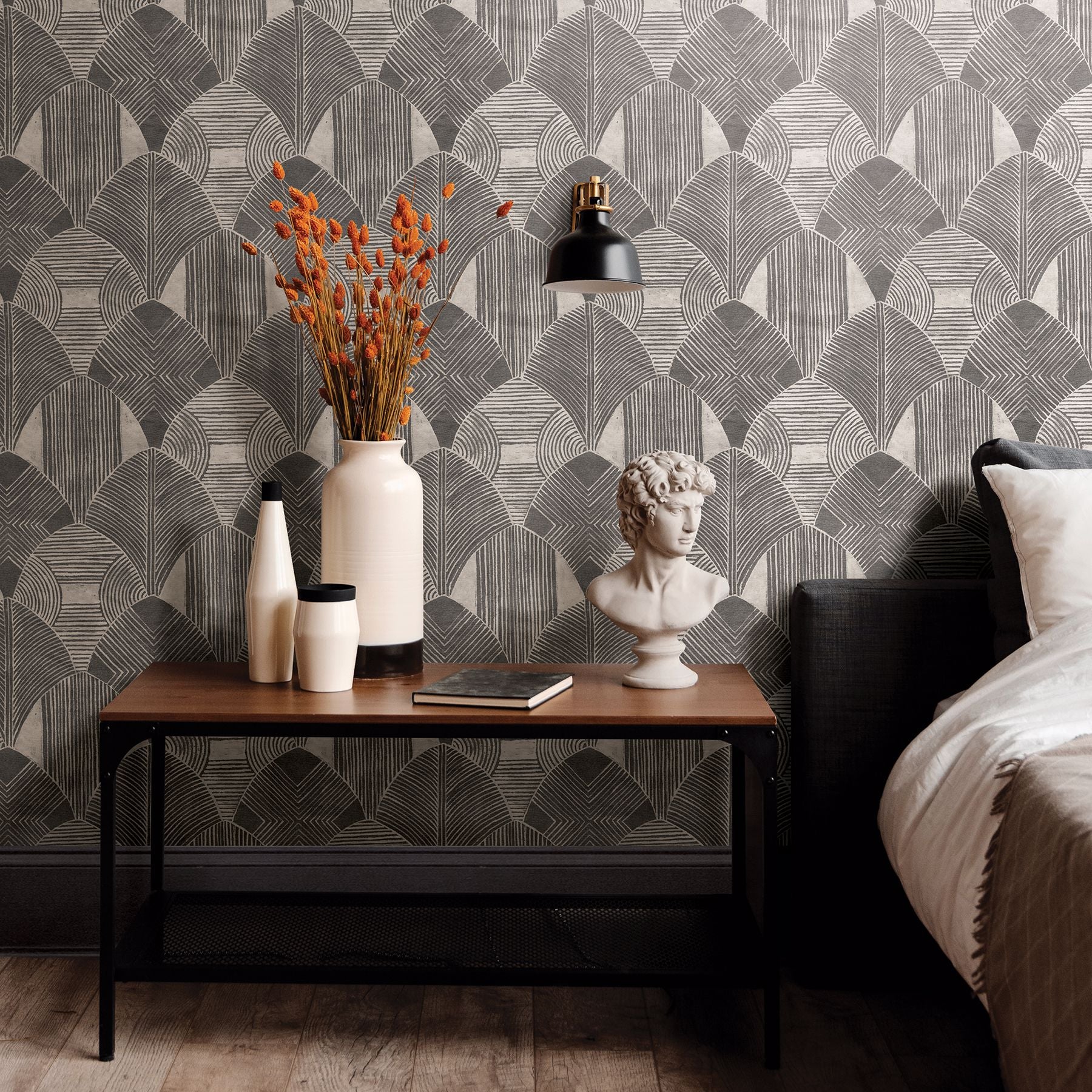 Westport Charcoal Geometric Wallpaper- Scott Living  | Brewster Wallcovering - The WorkRm