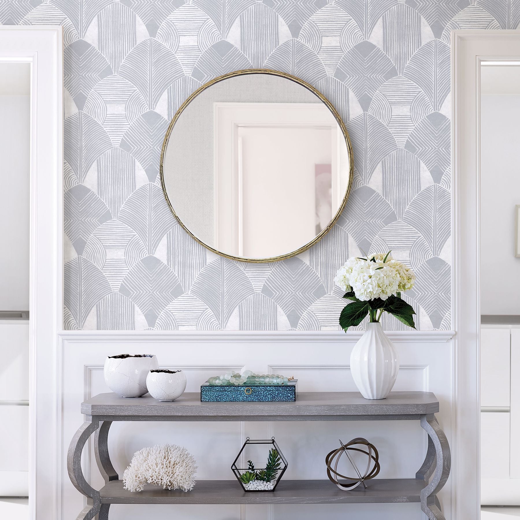 Westport Pewter Geometric Wallpaper- Scott Living - Brewster Wallcovering