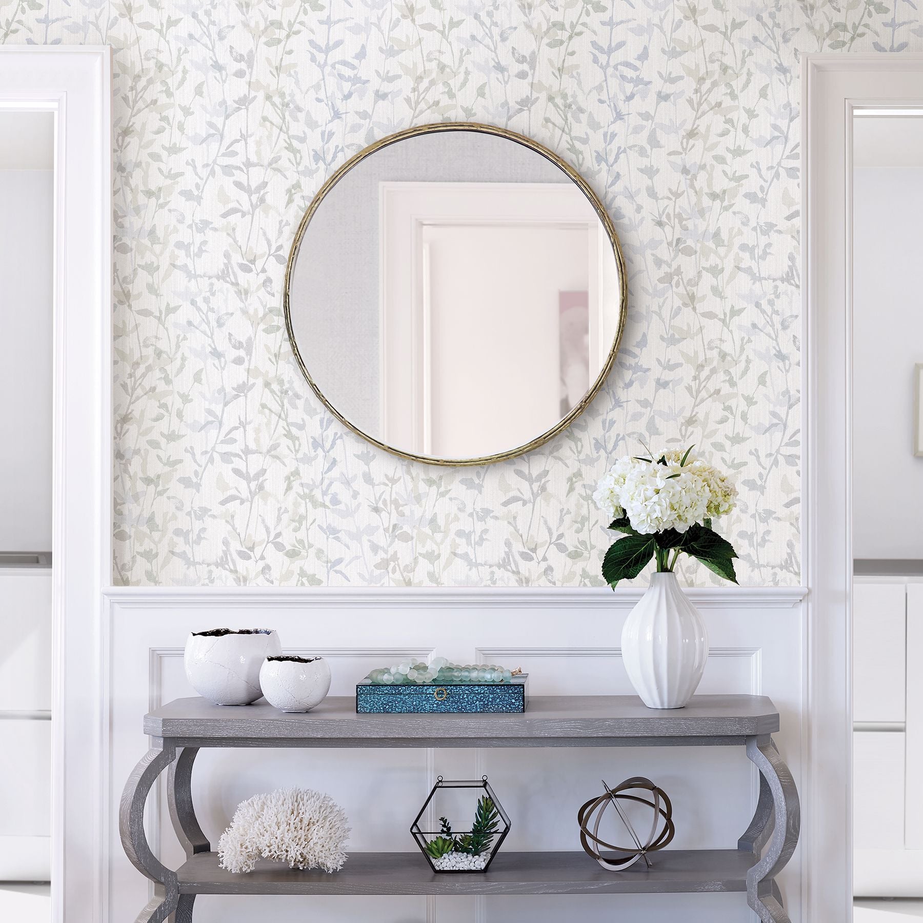 Thea Grey Floral Trail Wallpaper- Scott Living - Brewster Wallcovering