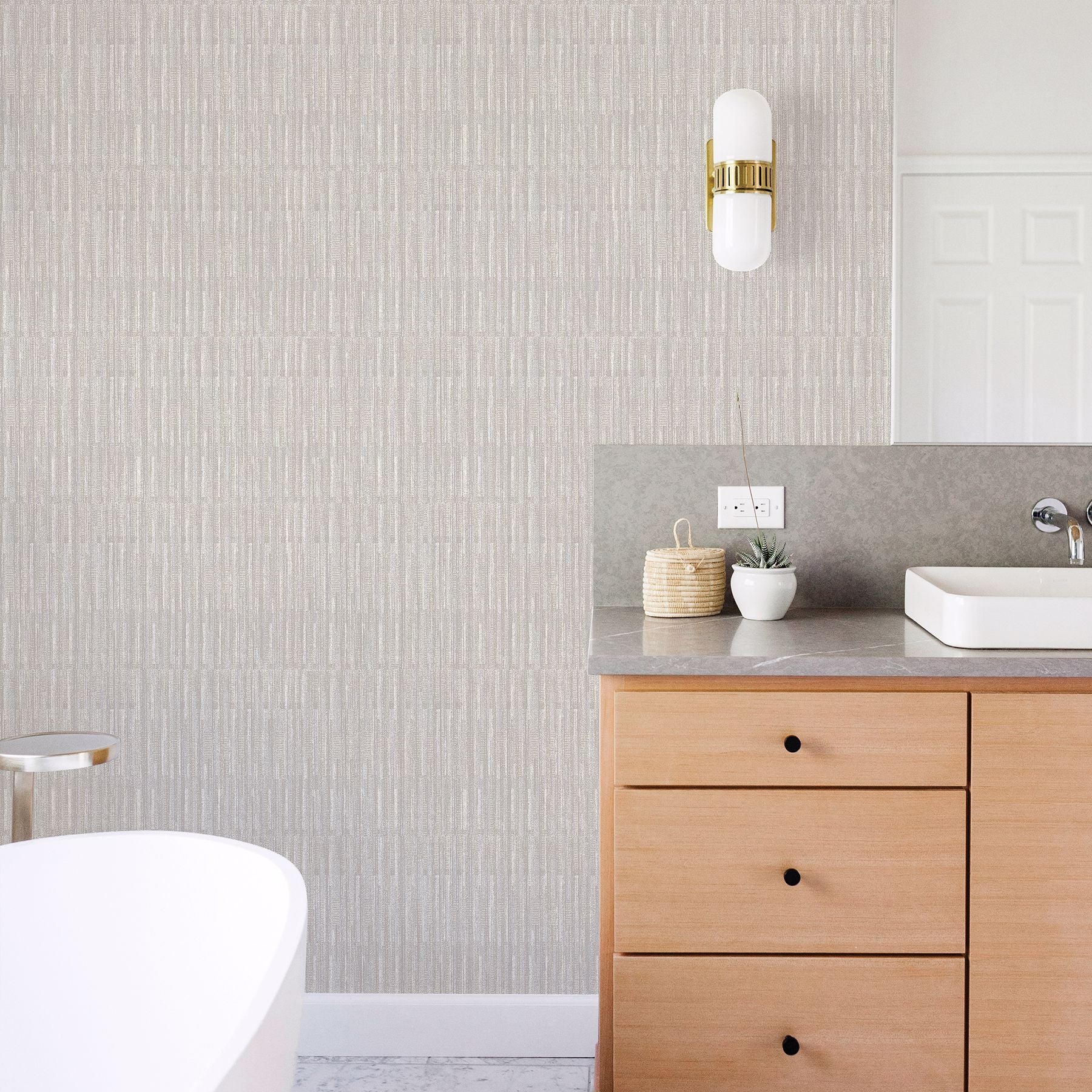 Brixton Light Grey Texture Wallpaper- Scott Living - Brewster Wallcovering