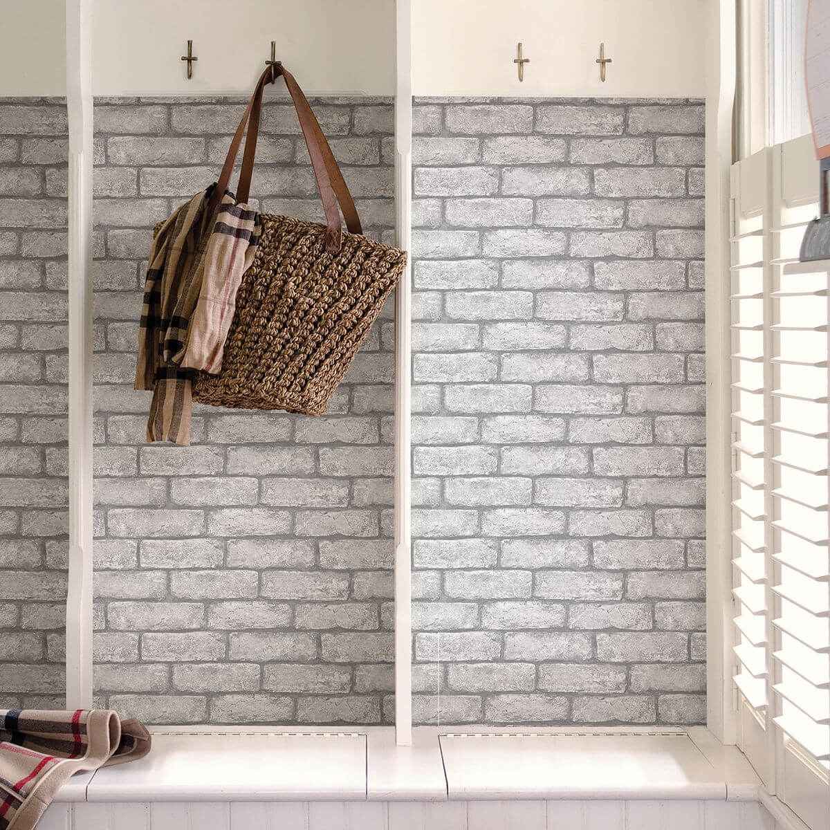Cambridge Brick Grey Peel Stick Wallpaper - York Wallcoverings - NH3060 - York Wallcoverings Wallpaper